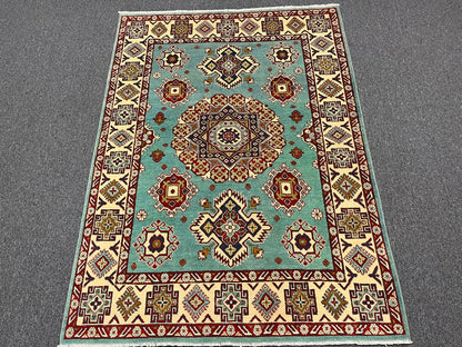 Kazak Light Blue 5X7 Handmade Wool Rug # 13309