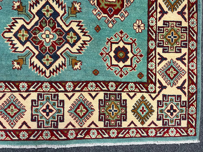 Kazak Light Blue 5X7 Handmade Wool Rug # 13309