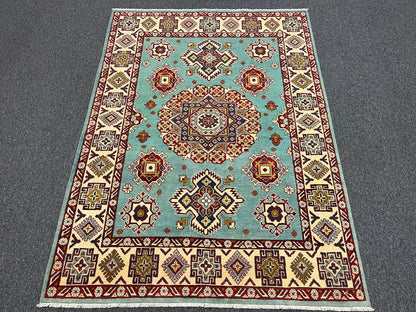 Kazak Light Blue 5X7 Handmade Wool Rug # 13309