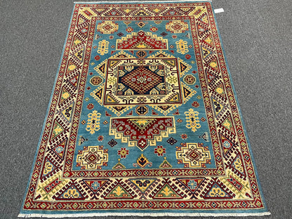 Kazak Light Blue 5X7 Handmade Wool Rug # 13037