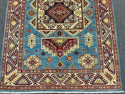 Kazak Light Blue 5X7 Handmade Wool Rug # 13037