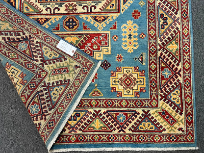 Kazak Light Blue 5X7 Handmade Wool Rug # 13037