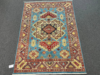 Kazak Light Blue 5X7 Handmade Wool Rug # 13037