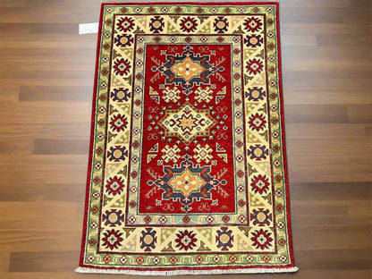 Geometric Kazak Multicolor 3X4 Handmade Wool Rug # 13348