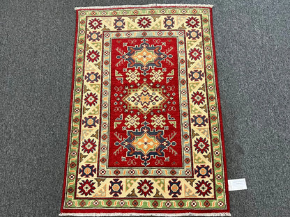 Geometric Kazak Multicolor 3X4 Handmade Wool Rug # 13348