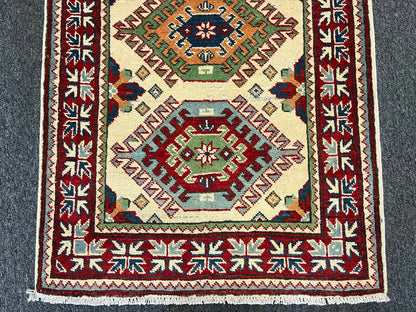 Geometric Kazak Multicolor 3X4 Handmade Wool Rug # 13355