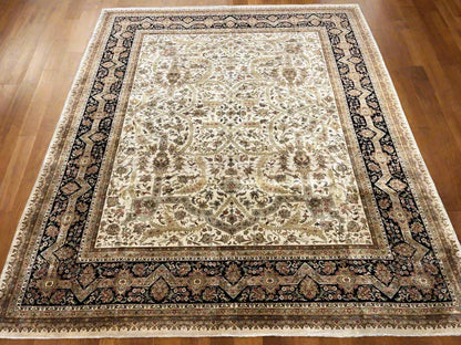 12X14 Indo Agra Beige/Black Handmade Wool Rug # 13424