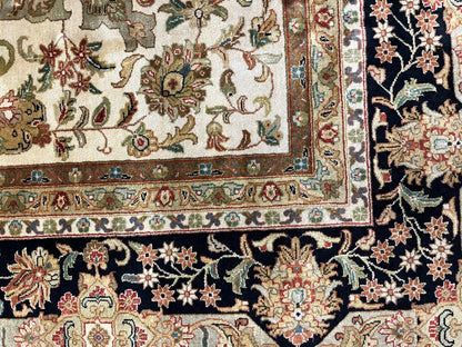 12X14 Indo Agra Beige/Black Handmade Wool Rug # 13424