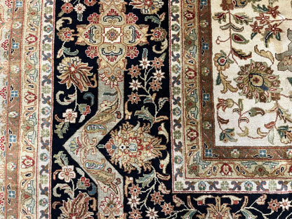 12X14 Indo Agra Beige/Black Handmade Wool Rug # 13424