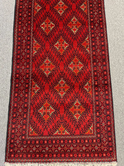 3X10 Tribal Turkmen Handmade Wool Hallway Runner # 13476