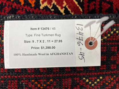 3X10 Tribal Turkmen Handmade Wool Hallway Runner # 13476