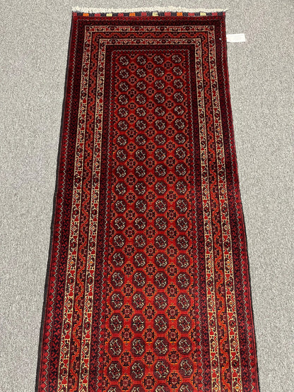 Red Runner 3X9 Tribal Turkmen Handmade Wool Rug # 13483