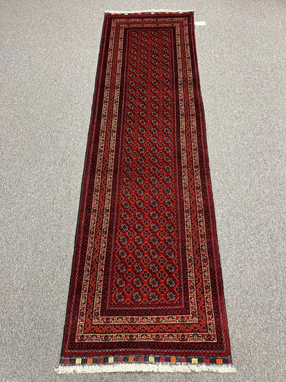 Red Runner 3X9 Tribal Turkmen Handmade Wool Rug # 13483