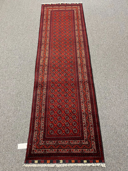 Red Runner 3X9 Tribal Turkmen Handmade Wool Rug # 13483