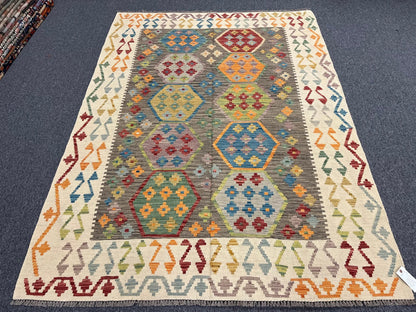 Kilim 6X8 Flatweave Reversible Multicolor Wool Rug # 13551