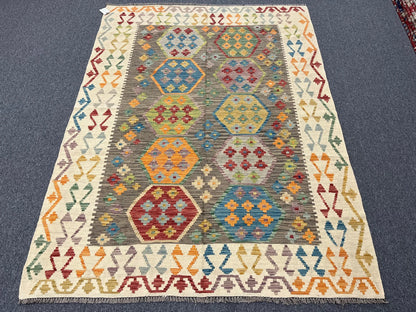 Kilim 6X8 Flatweave Reversible Multicolor Wool Rug # 13551