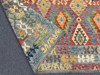 Kilim 8X10 Flatweave Reversible Multicolor Wool Rug # 13550