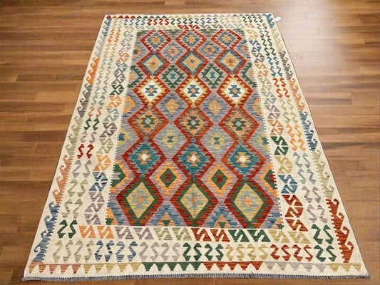 Kilim 6X9 Flatweave Reversible Multicolor Wool Rug # 13553