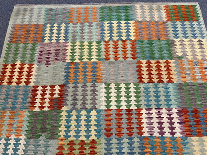 Kilim Flatweave 7X10 Reversible Multicolor Wool Rug # 13574