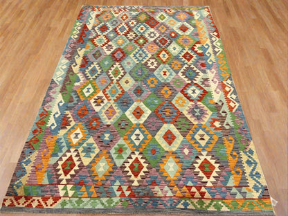 Kilim Flatweave 7X10 Reversible Multicolor Wool Rug # 13573