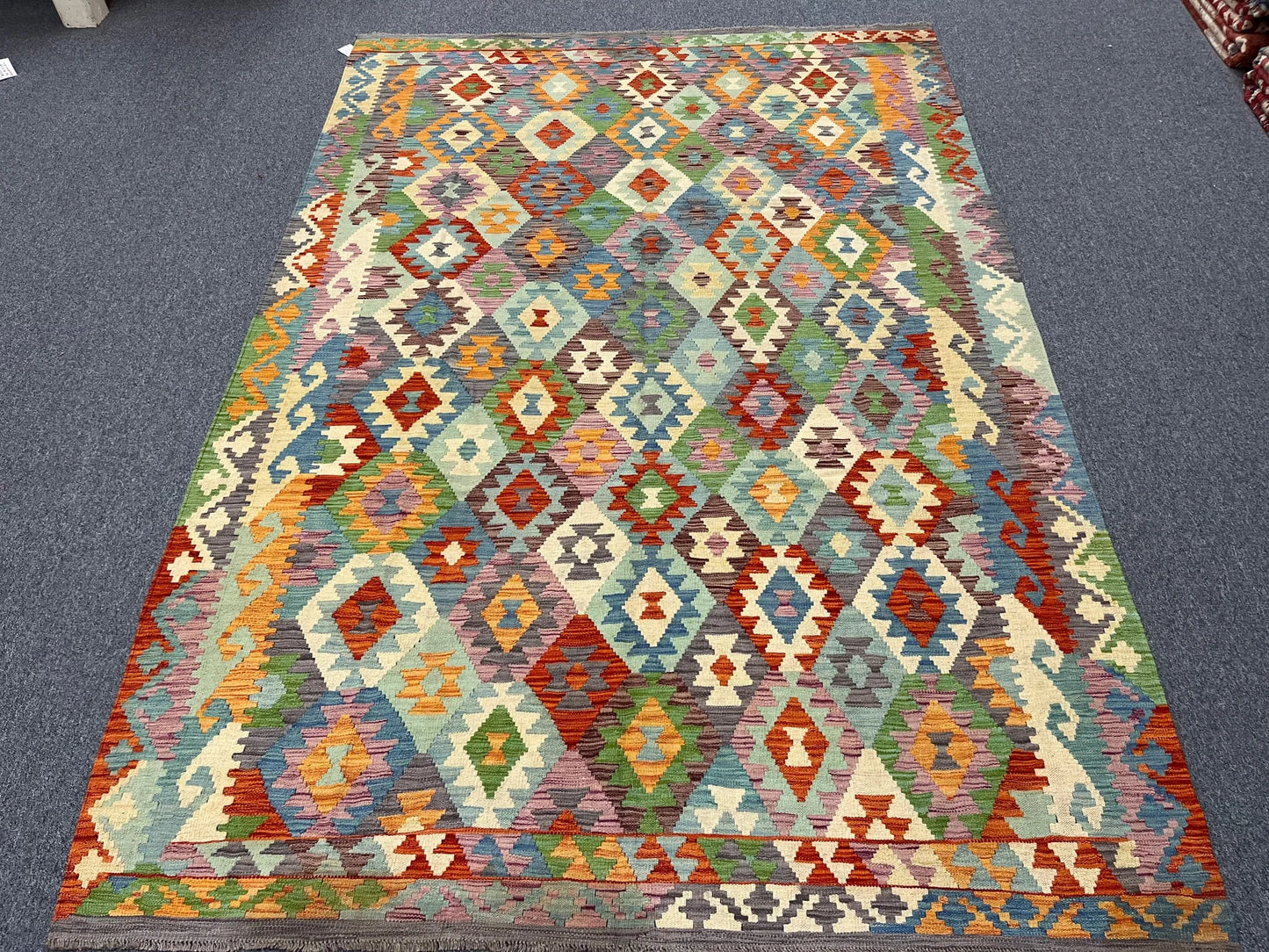 Kilim Flatweave 7X10 Reversible Multicolor Wool Rug # 13573