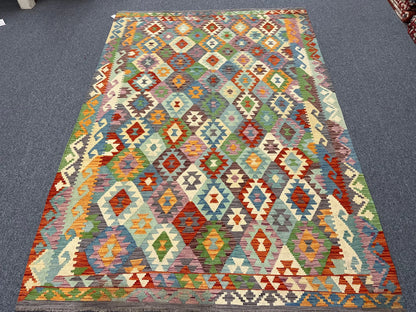 Kilim Flatweave 7X10 Reversible Multicolor Wool Rug # 13573
