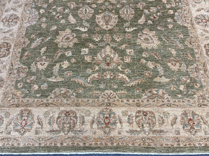 Chobi Soft Green 9X12 Handmade Wool Rug # 13575