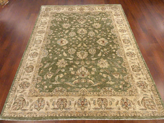 Chobi Soft Green 9X12 Handmade Wool Rug # 13575
