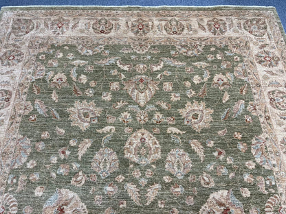 Chobi Soft Green 9X12 Handmade Wool Rug # 13575