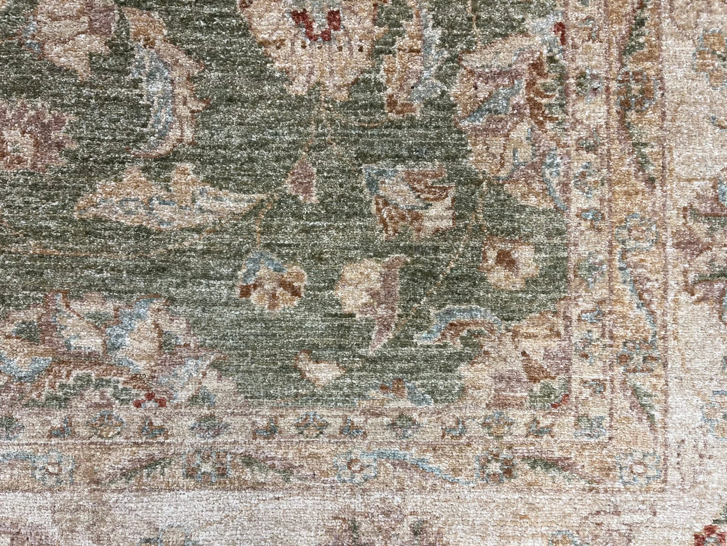 Chobi Soft Green 9X12 Handmade Wool Rug # 13575
