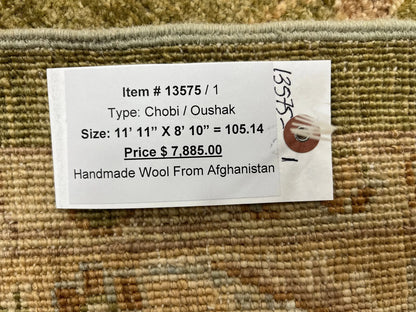 Chobi Soft Green 9X12 Handmade Wool Rug # 13575