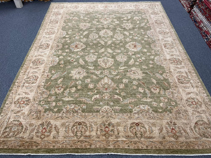 Chobi Soft Green 9X12 Handmade Wool Rug # 13575
