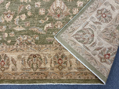 Chobi Soft Green 9X12 Handmade Wool Rug # 13575