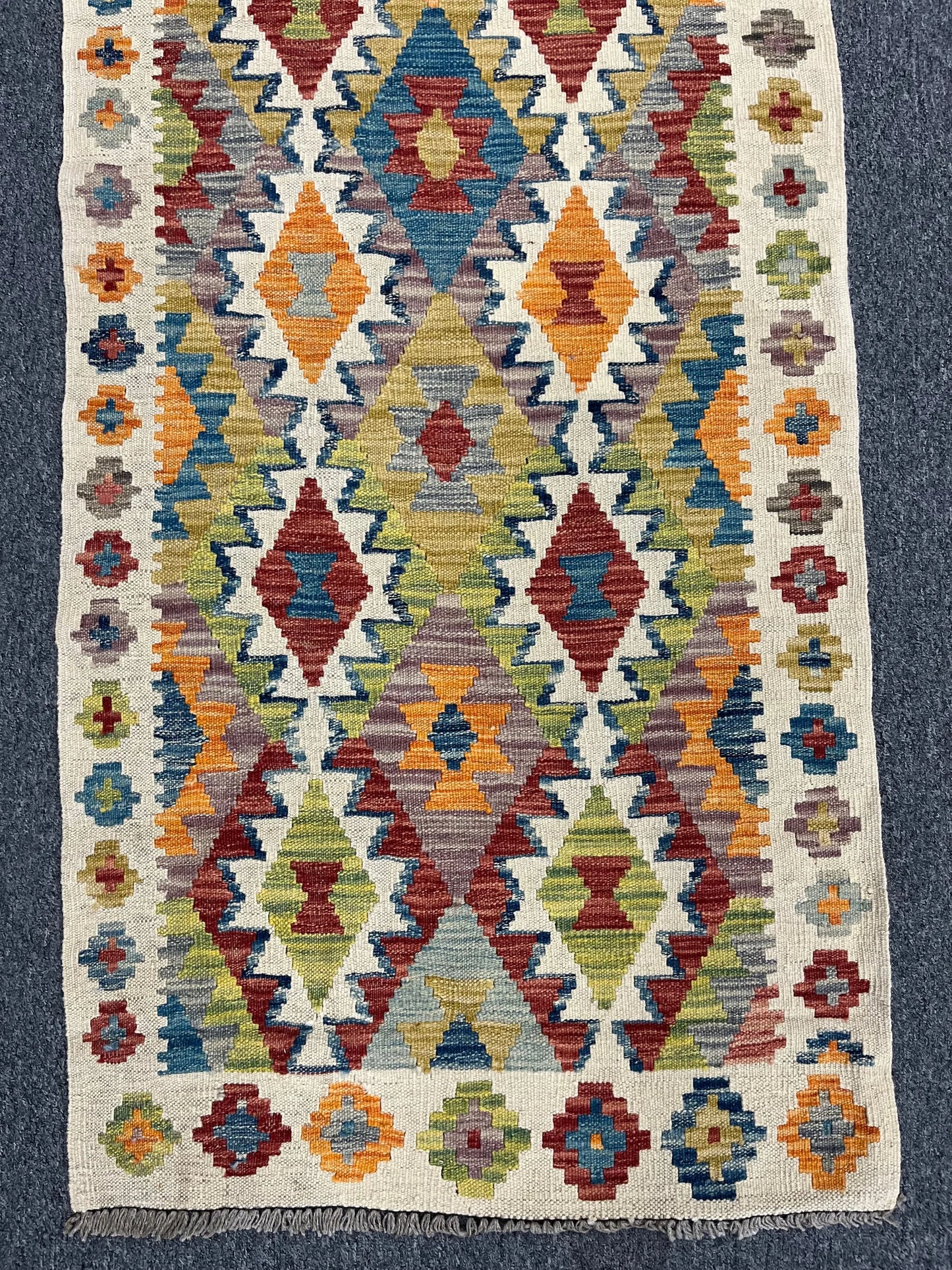 Flatweave Reversible Kilim 2' 7"X9' Multicolor Wool Rug # 13540