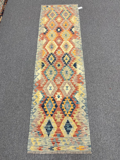 Flatweave Reversible Kilim 2' 6"X9' Multicolor Wool Rug # 13544