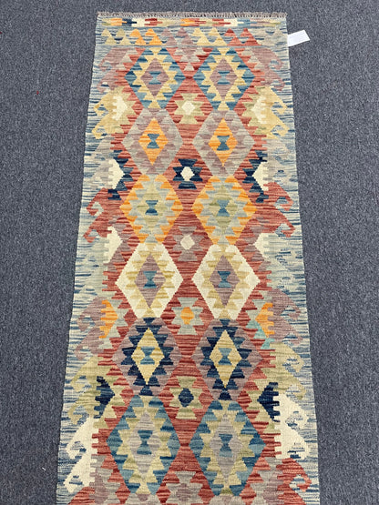 Flatweave Reversible Kilim 2' 6"X9' Multicolor Wool Rug # 13544