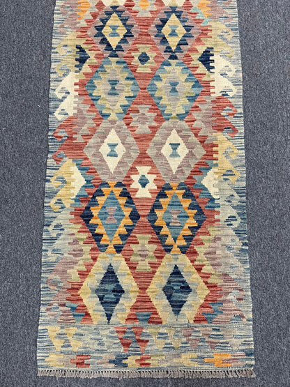 Flatweave Reversible Kilim 2' 6"X9' Multicolor Wool Rug # 13544
