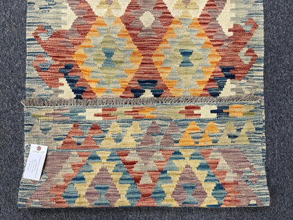 Flatweave Reversible Kilim 2' 6"X9' Multicolor Wool Rug # 13544