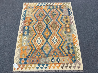 Kilim 4X6 Flat Weave Reversible Multicolor Wool Rug # 13502