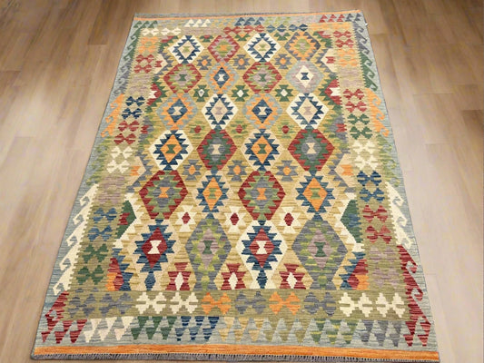Kilim 6X8 Flatweave Reversible Multicolor Wool Rug # 13562