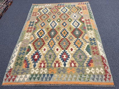 Kilim 6X8 Flatweave Reversible Multicolor Wool Rug # 13562