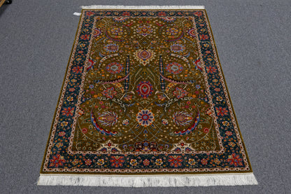 5X8 Silk Handloom Brown Multicolor Rug # 14753