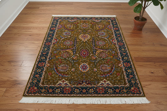 5X8 Silk Handloom Brown Multicolor Rug # 14753