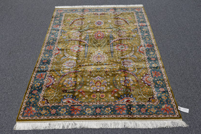 5X8 Silk Handloom Brown Multicolor Rug # 14753