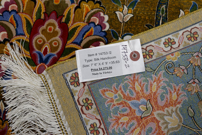 5X8 Silk Handloom Brown Multicolor Rug # 14753