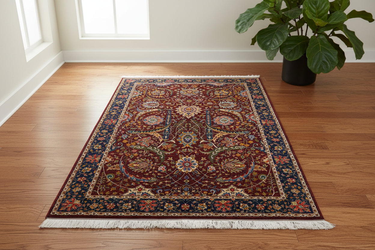 5X8 Silk Handloom Red Multicolor Rug # 14755