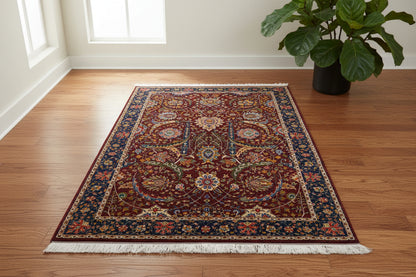 5X8 Silk Handloom Red Multicolor Rug # 14755