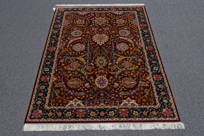 5X8 Silk Handloom Red Multicolor Rug # 14755