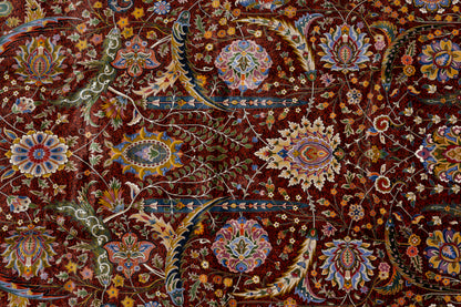 5X8 Silk Handloom Red Multicolor Rug # 14755