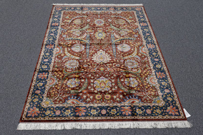 5X8 Silk Handloom Red Multicolor Rug # 14755